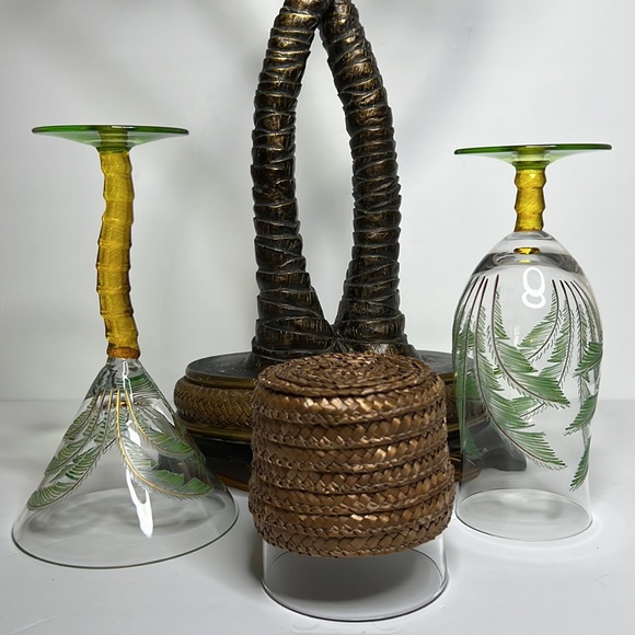 Bundle Free Gift Palm Tree Martini Glass Palm Tree Goblet Glass Wicker Glass - Picture 3 of 12